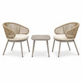 Set bistrot giardino 3 pezzi in metallo e rattan con cuscini rotondi beige