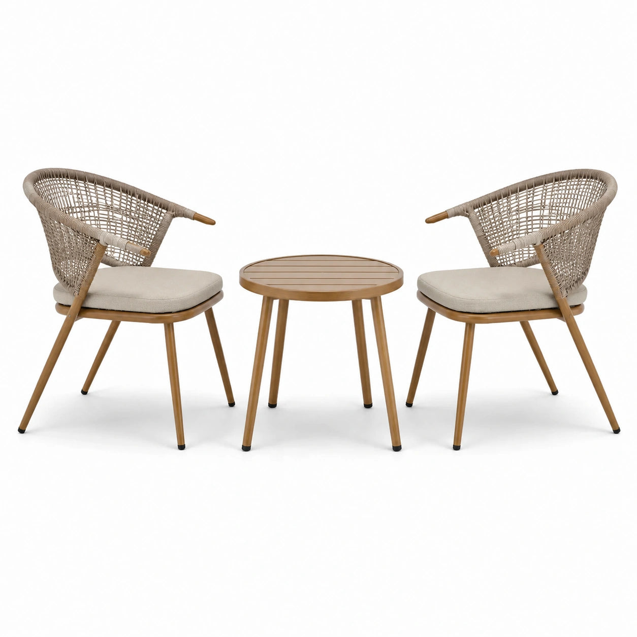 Set bistrot da giardino con 2 sedie in rattan PE e tavolino in alluminio marrone