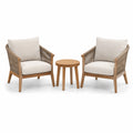 Set da giardino in legno con 2 poltrone in corda e cuscini beige