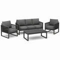 Set salotto da esterno in metallo e corda con cuscini grigi
