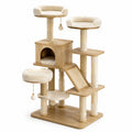 Albero tiragraffi in legno e sisal con piattaforme crema