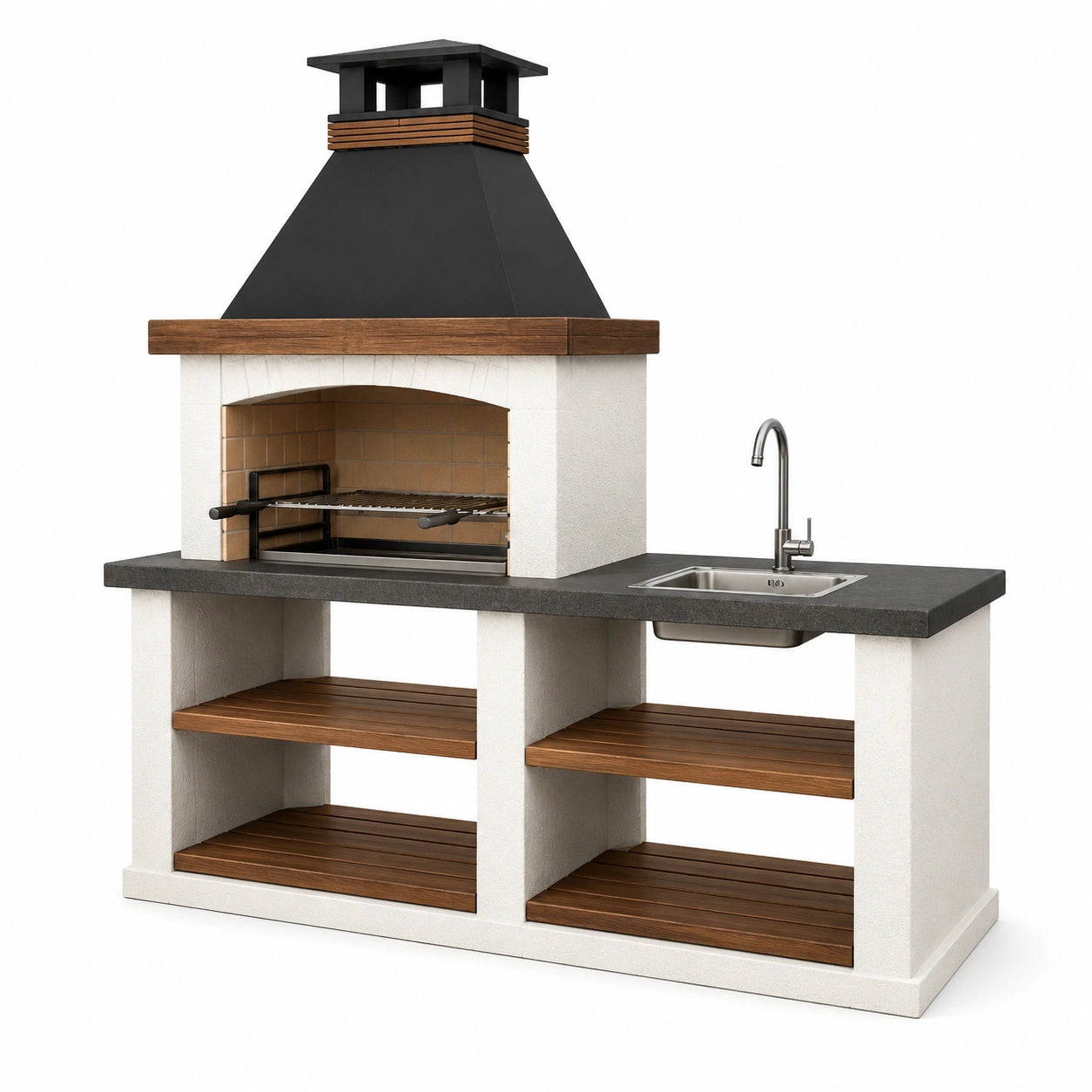 Barbecue da giardino in pietra con lavello in acciaio inox