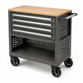 Carrello portautensili in metallo con piano in legno di faggio 4 cassetti