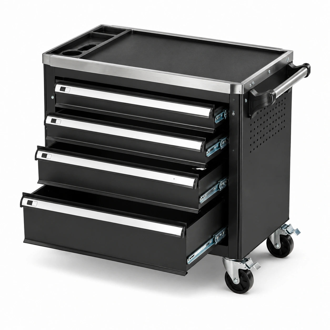 Carrello portautensili in metallo nero con 4 cassetti