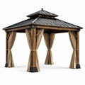 Gazebo in Legno di Cedro con Tetto in Alluminio e Tende in Poliestere