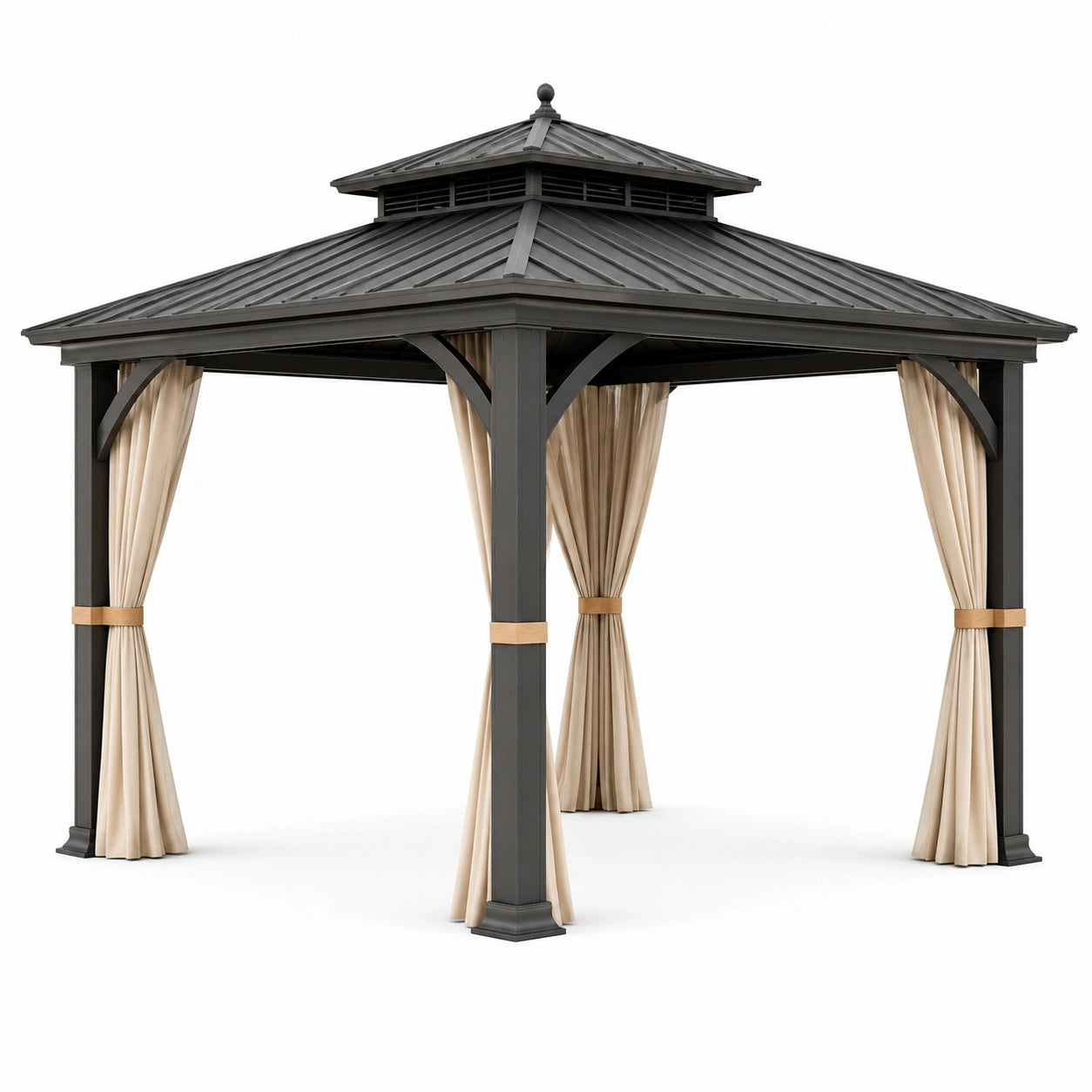 Gazebo in Alluminio con Tetto in Acciaio e Tende in Poliestere 3x3m