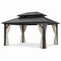 Gazebo in Alluminio con Tetto in Acciaio e Tende in Poliestere