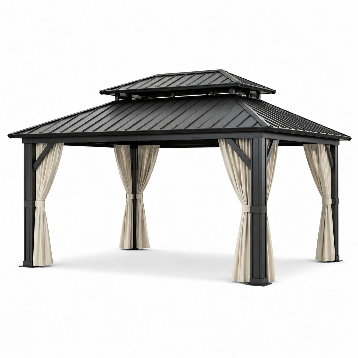 Gazebo in Alluminio con Tetto in Acciaio e Tende in Poliestere