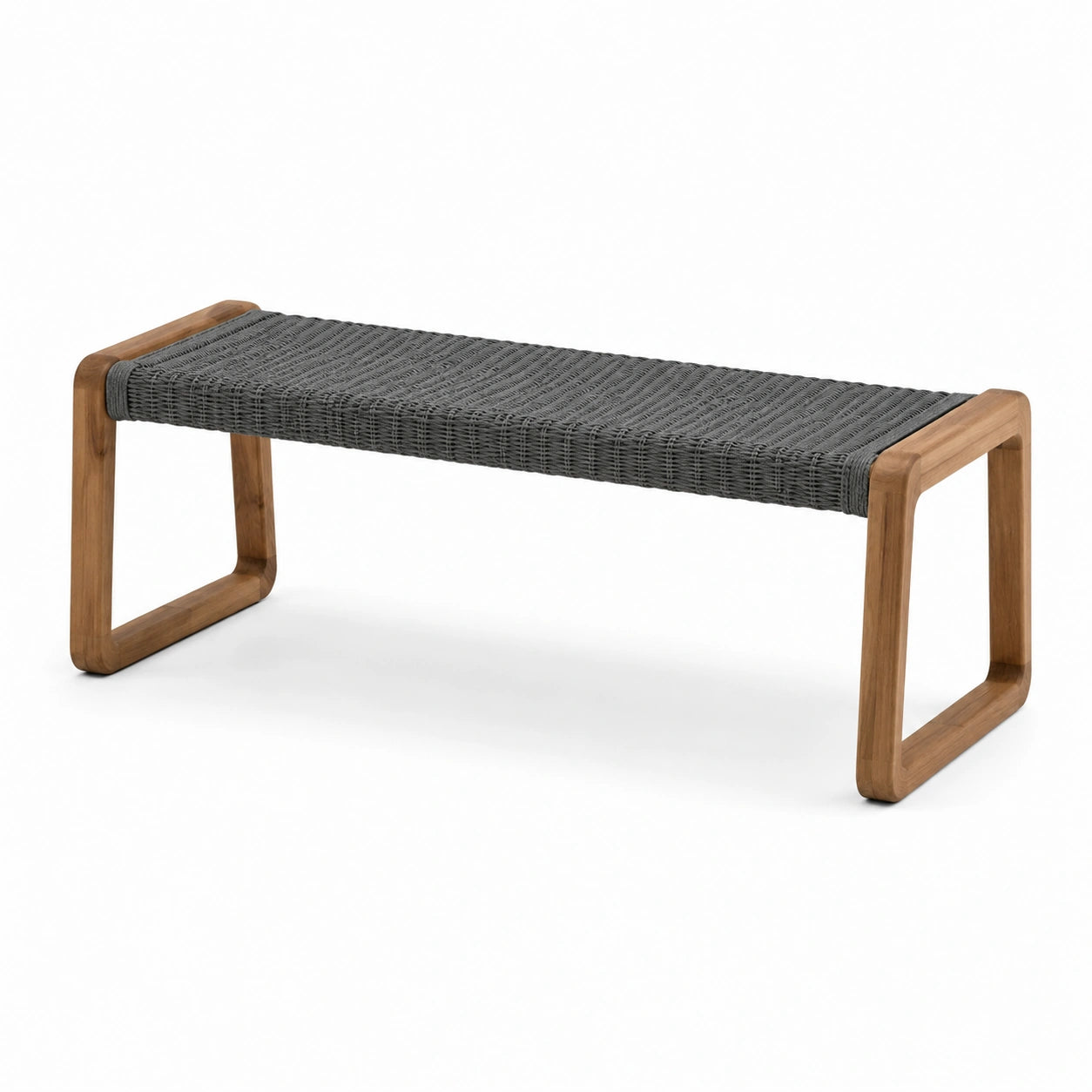 Panca rettangolare in legno di teak e rattan sintetico grigio